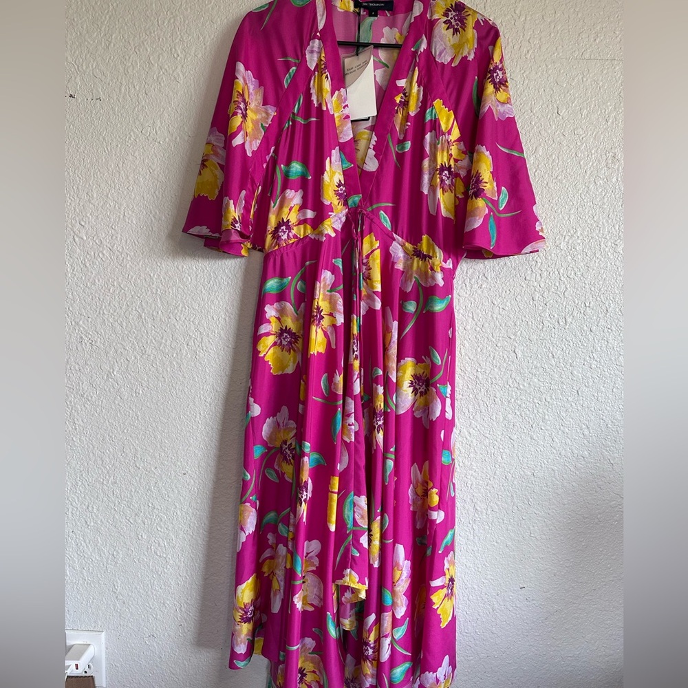 Jim Thompson 100% Silk Floral Pink Maxi Dress size 6/8 - Picture 4 of 7